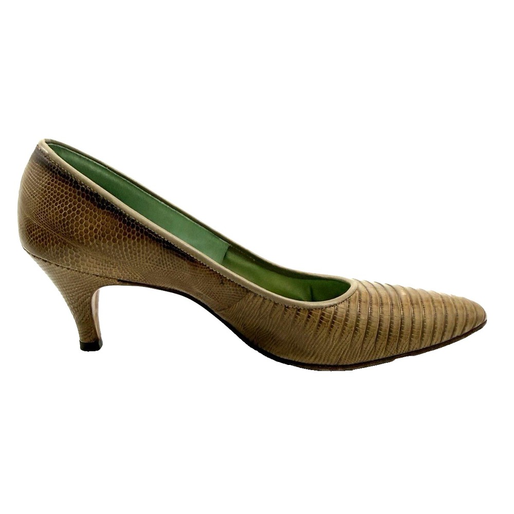 Tan Lizard Skin Pumps Size 8 AA by J Norman Ltd. Vintage 1950's 2 1/2" Heel - Picture 14 of 16